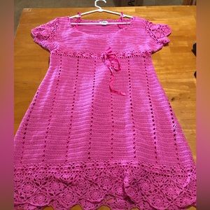 Lily Pulitzer Pink Crochet Dress and slip. Size Large